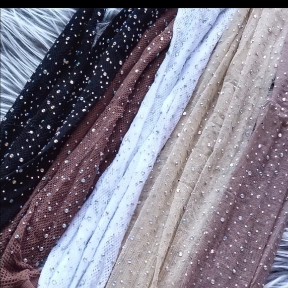 Coffee Fishnet Pantyhose full of rhinestones - Picture 11 of 14